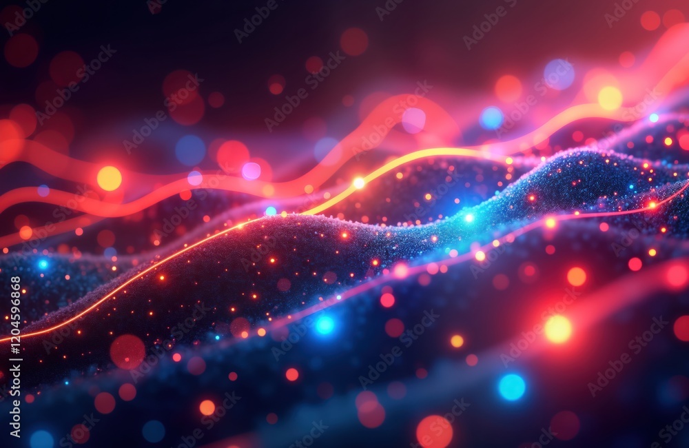 Fototapete abstract illustration shows vibrant glowing lines, particles. intense colors create dynamic flow in 