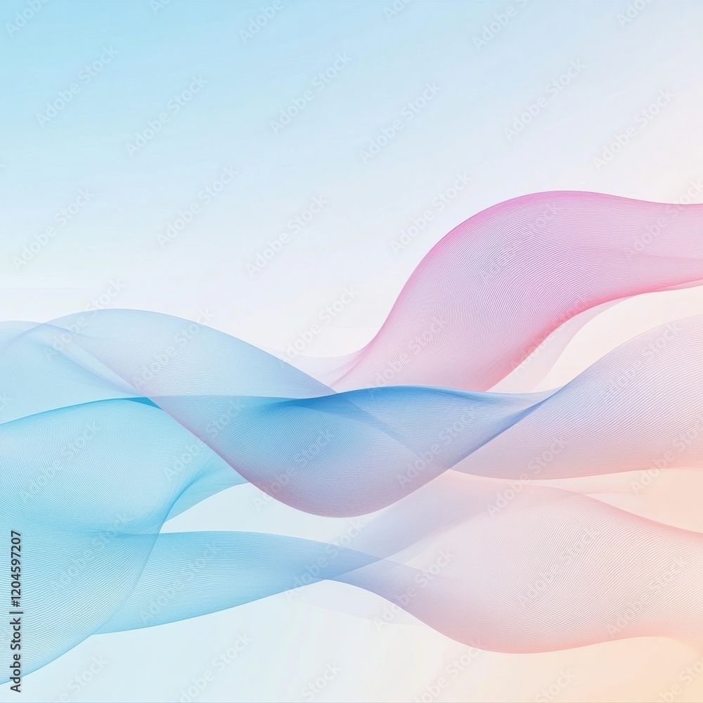 Poster Flowing waves of blue and pink fabric create a serene abstract background suitable for creative projects. Generative AI
