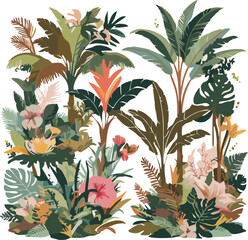 Jungle nature line illustration collection line vector illustration white background	