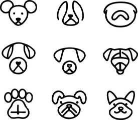 Set of 9 outline icons related to pet friendly vector illustration white background