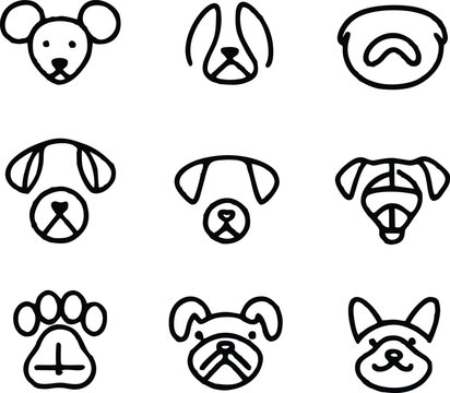 Set of 9 outline icons related to pet friendly vector illustration white background