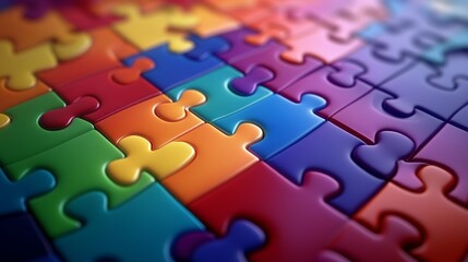Fototapeta premium Colorful Interlocking Puzzle Pieces Close Up View (2)