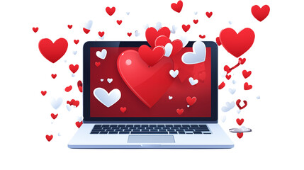 Romantic Online Love Concept Laptop Screen Filled with Animated Hearts for Valentines Day or Dating...