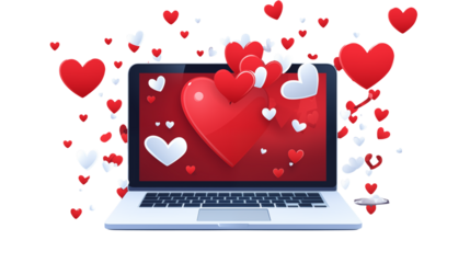 Romantic Online Love Concept Laptop Screen Filled with Animated Hearts for Valentines Day or Dating Website Design