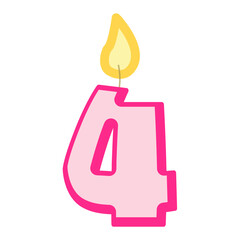 シンプルでかわいいピンクの数字4のバースデーキャンドルセット