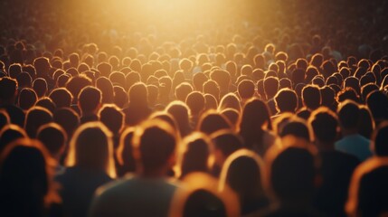 Obraz premium A sea of people bask in golden light, illustrating a vibrant collective moment, full of warmth and energy.