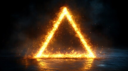 Fiery Triangle Sparkles Glowing Brightly In Darkness