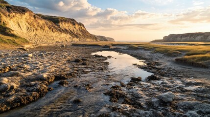 Obraz premium Coastal Serenity: Golden Hour at the Estuary