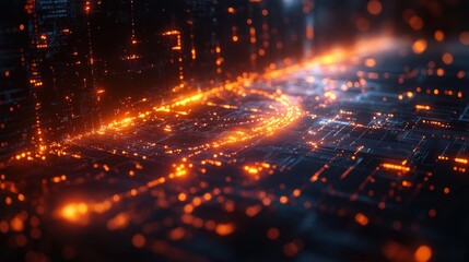 Fototapeta premium Abstract Digital Cityscape: Glowing Circuits and Networks
