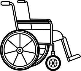 Black Line Art of a Wheelchair - Vector Illustration