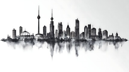 Obraz premium A Monochrome Cityscape Skyline Reflection