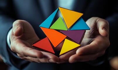 Colorful Puzzle Pieces Held in Hands, Business Strategy Concept
