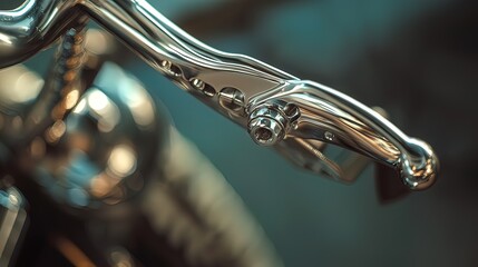 Close-up of a polished chrome motorcycle brake lever.