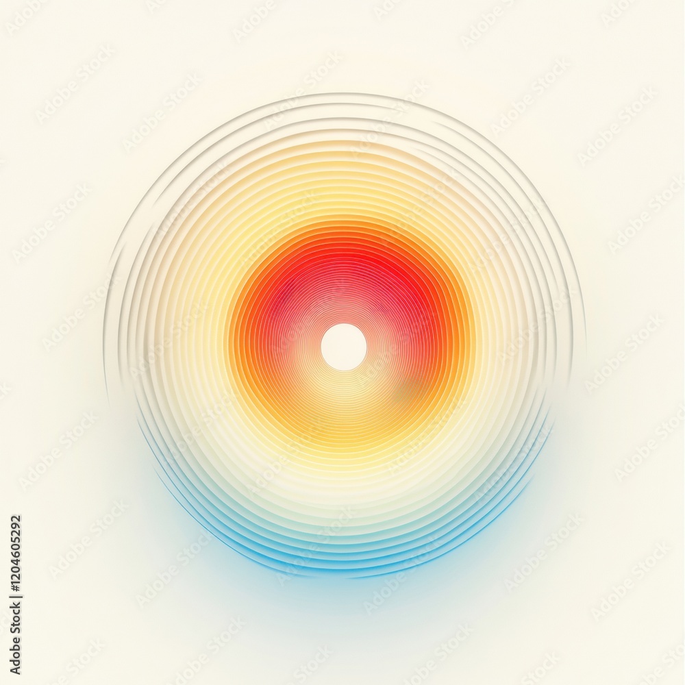 Aufkleber Vibrant circular design with concentric waves in gradient colors representing warmth and calmness in abstract art. Generative AI