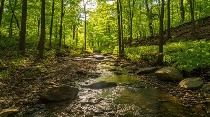 Obraz premium Serene Forest Stream: A Tranquil Escape in Nature's Embrace