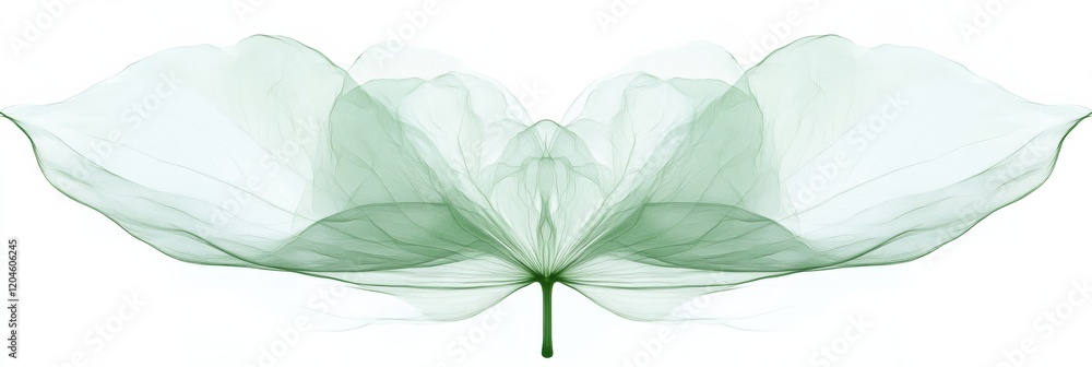 Poster Delicate green leaf illustration with layered textures and subtle transparency effects during a calm afternoon. Generative AI
