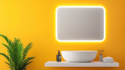 Modern Bathroom Interior with Bright Yellow Wall and Stylish Decor