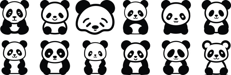 Panda silhouette set vector design big pack of animal illustration and icon