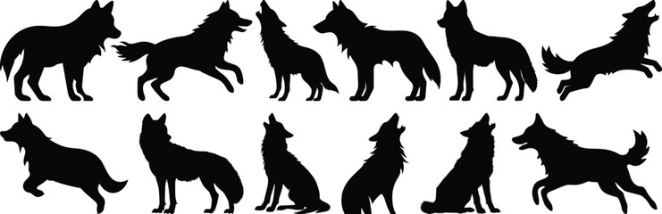 Wolf silhouette set vector design big pack of animal illustration and icon