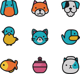 Set of 9 outline icons related to pet friendly vector illustration white background