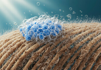 Powerful stain remover breaking down tough stains, ideal for detergent and cleaner advertisements targeting tough dirt and grime.