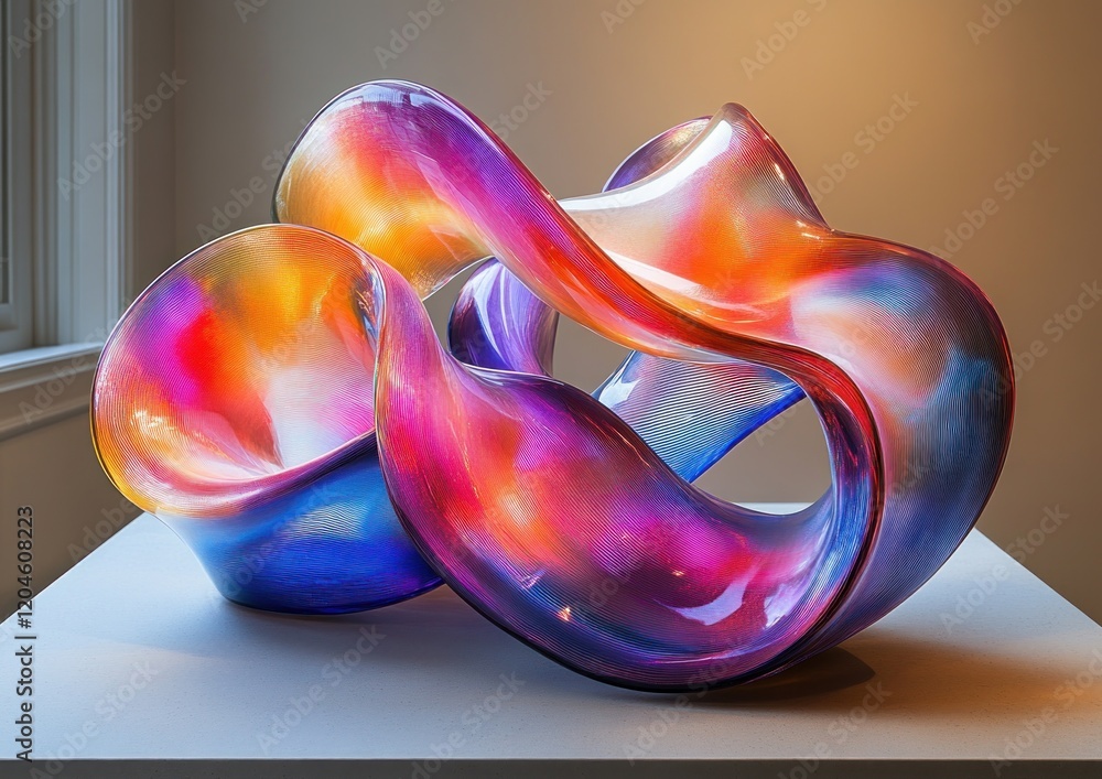 Poster iridescent glass sculpture abstract render minimalist background fluid motion design