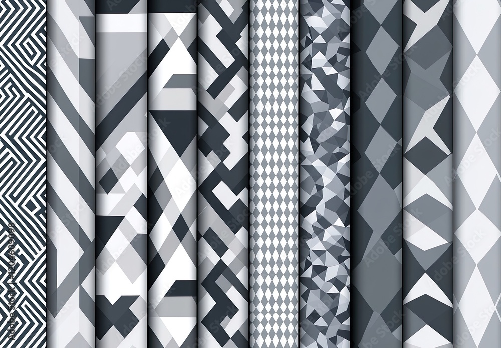 Poster geometric set of seamless gray and white patterns
