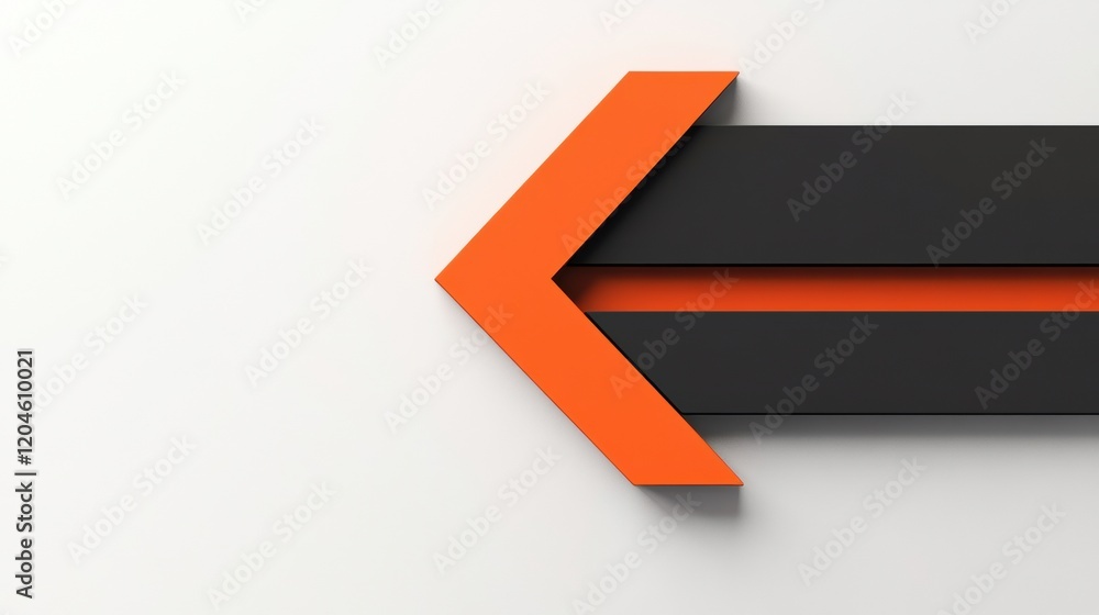 Poster colorful arrow design with black and orange elements pointing left on a clean background. generative