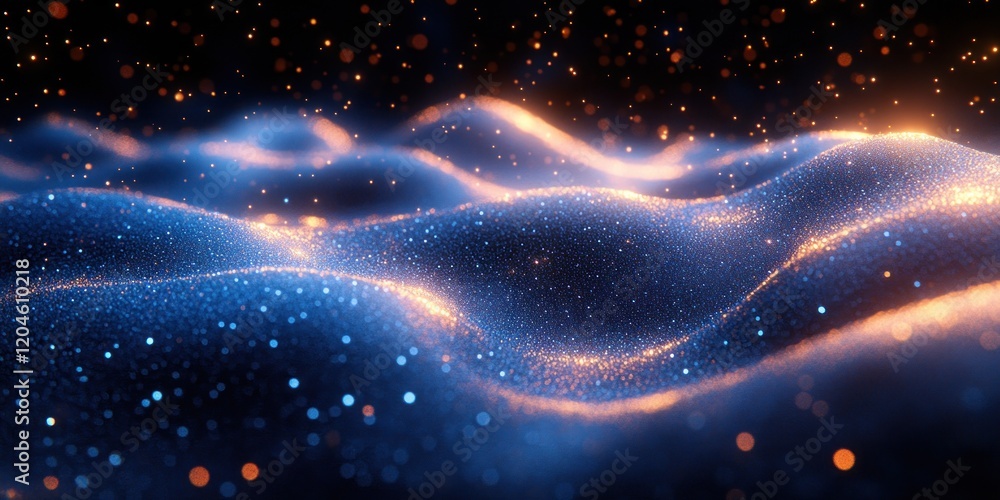 Poster futuristic digital landscape abstract expressionism with data streams and light particles