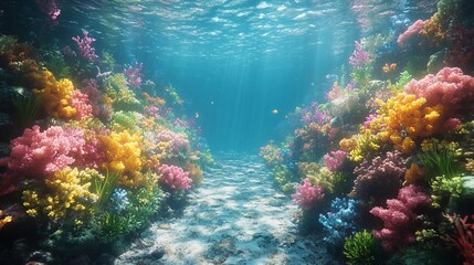 Fototapeta premium Vibrant Underwater Coral Reef Paradise: A Colorful Symphony of Marine Life
