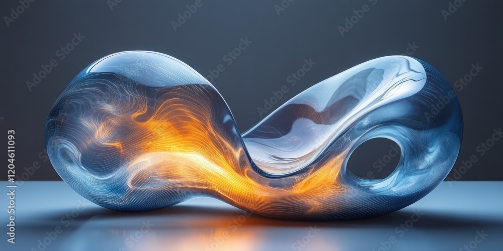 Poster futuristic abstract sculpture with smooth curves and gradient blue colors