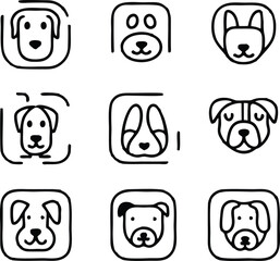 Set of 9 outline icons related to pet friendly vector illustration white background