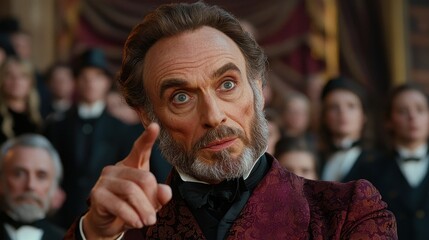 Obraz premium Mature Man with Gray Beard Gesturing Victorian Era Clothing Close up Portrait