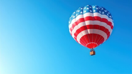 Patriotic American Flag Hot Air Balloon Soaring in a Clear Blue Sky