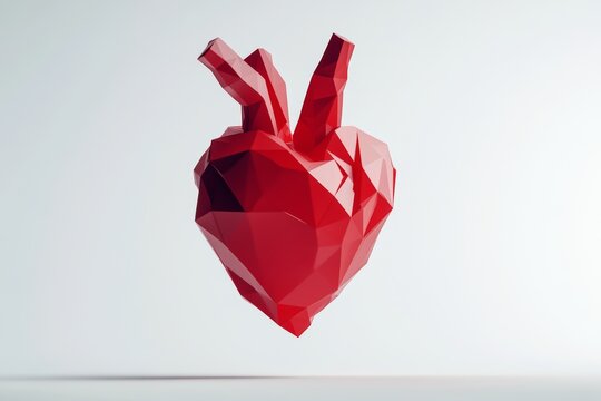A 3D red heart, designed within a speech bubble, is isolated on a pink background for graphic design purposes. This illustration includes a detailed object clipping path for seamless integration.