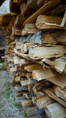 Stack of Chopped Firewood Outdoors