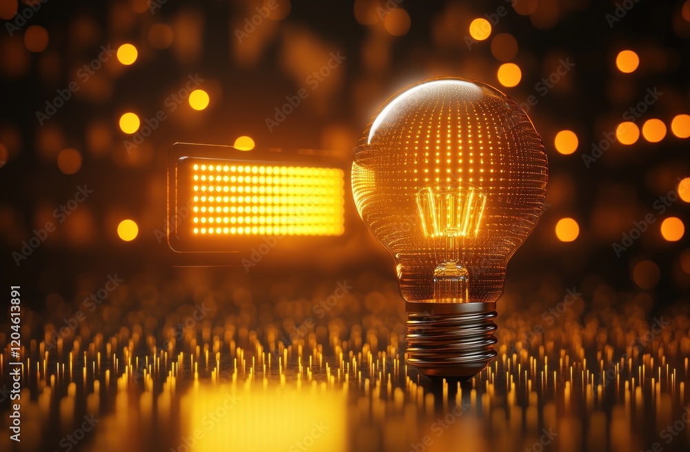 Poster loading idea process with light bulb and progress bar on yellow background