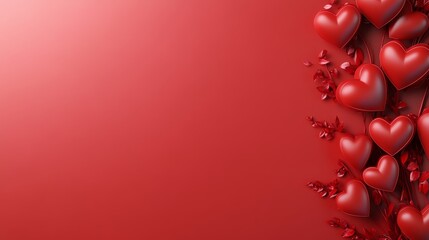 Red and pink hearts are scattered across a gentle pink background, embodying love and affection with a blend of elegance and simplicity.