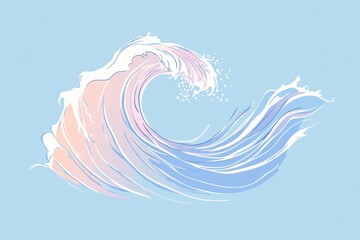 Creative wave illustration with soft colors and flowing lines depicting ocean movement and tranquility in a bright backdrop. Generative AI