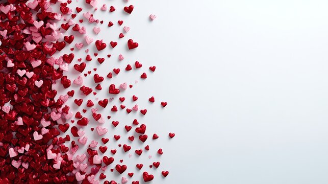 A sweet and loving design features 3D red and pink hearts spread around a white backdrop, creating a perfect frame for romantic messages or festive celebrations.