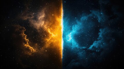 Fototapeta premium Cosmic energy clash fiery and icy nebulae meet. Background stars. Use science fiction, fantasy