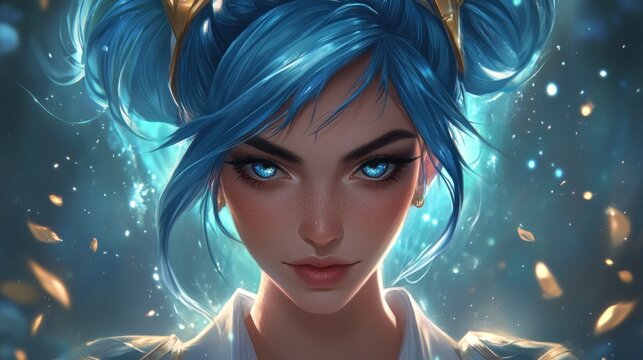 Arcane Jinx: Blue-Haired Enchantress Digital Art