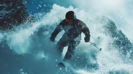 Happy skier skiing in winter.