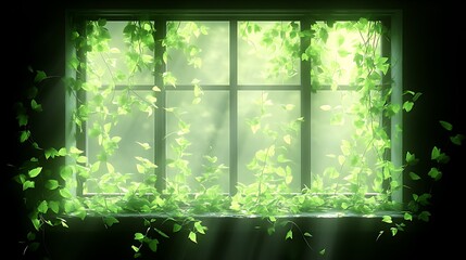 Naklejka premium Lush Green Vines Frame a Window in Sunlight