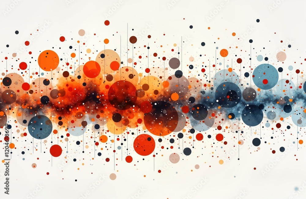 Poster colorful abstract digital art with dynamic circles, dots. vibrant orange, blue gradient creates visu