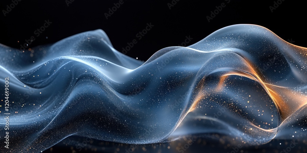 Poster Iridescent Wave Abstract Design on Black Background 3D Render Fluid Shape