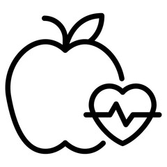Healthy Apple Icon with Heartbeat Symbol