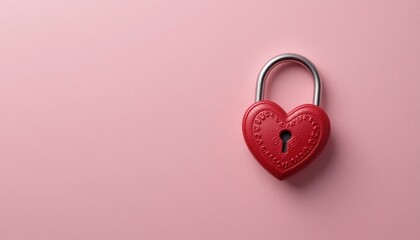 Romantic Red Heart Shaped Padlock on Pink Background Valentine s Day Love Security Concept © CooLKenG
