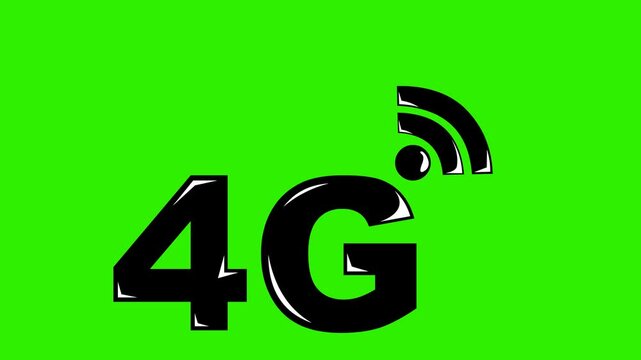 video animation black and white icon 4G internet conection concept, on a green chroma key background
