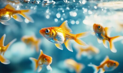 Fototapeta premium Golden Fish Swimming in Aquarium Underwater Scene